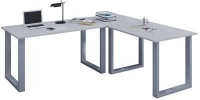 Hioshop Lona hoekbureau 220x220x80 cm U frame grijs, zilverkleurig.