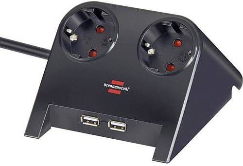 Brennenstuhl Desktop-Power 1153500222 stekkerdoos met 2 stopcontacten en 2x USB zwart