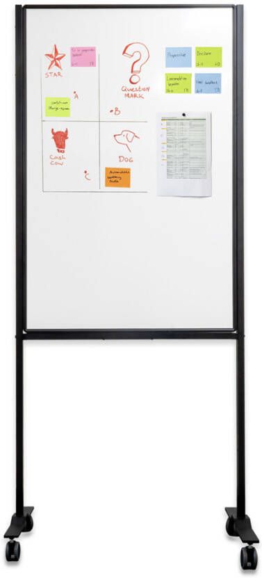 Smit Visual Verrijdbaar whiteboard werkbord/scheidingswand Emaille 120x75 cm