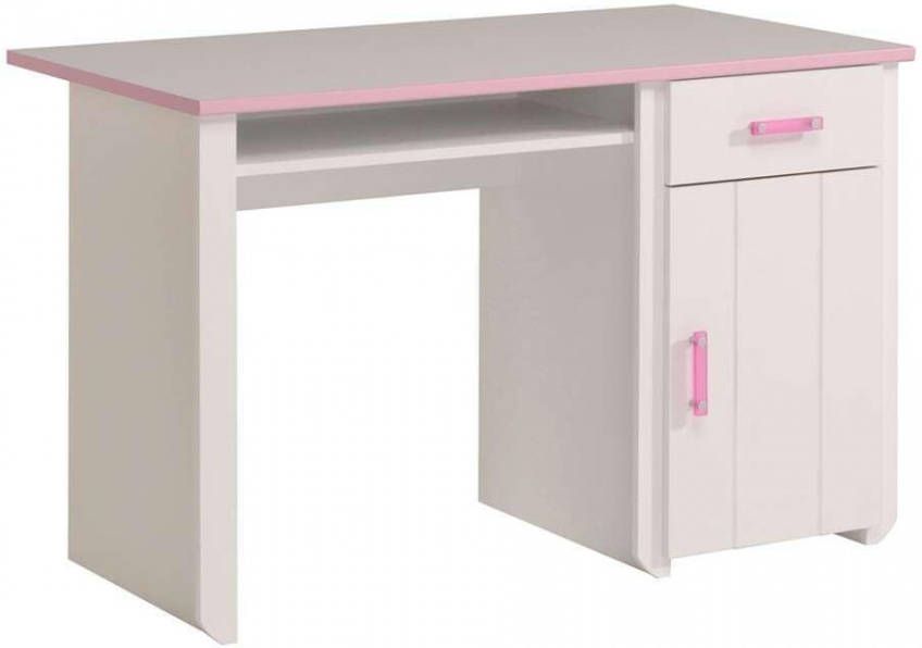 Leen Bakker Kinderbureau Kiki wit/roze 121x77x65 cm