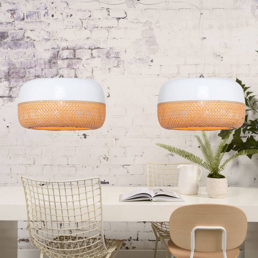 GOOD&MOJO Hanglamp Mekong bamboe wit/naturel 60 cm 2 arms