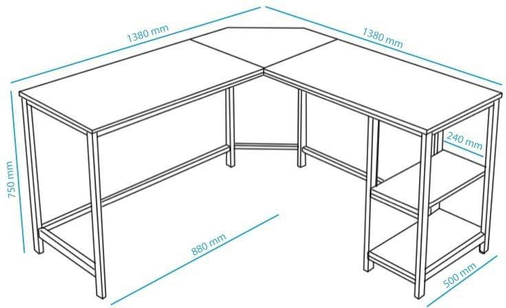 Acaza Hoekbureau Vintage 2 Legplanken 138x75x138 Cm Vintage Bruin