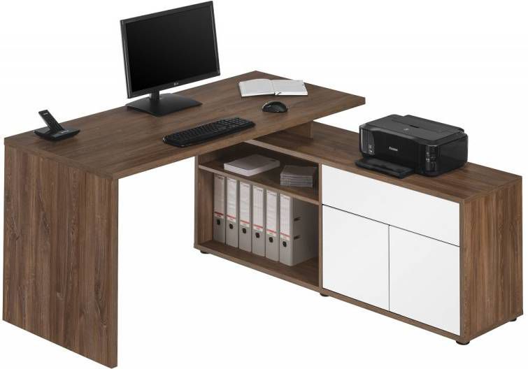 Bermeo Hoekbureau Flex 149 cm breed in donker eiken met wit