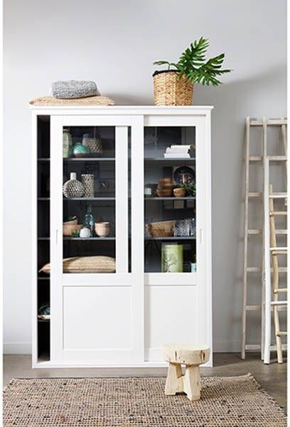 WOOOD Vitrinekast 'Vince' met schuifdeuren, kleur wit